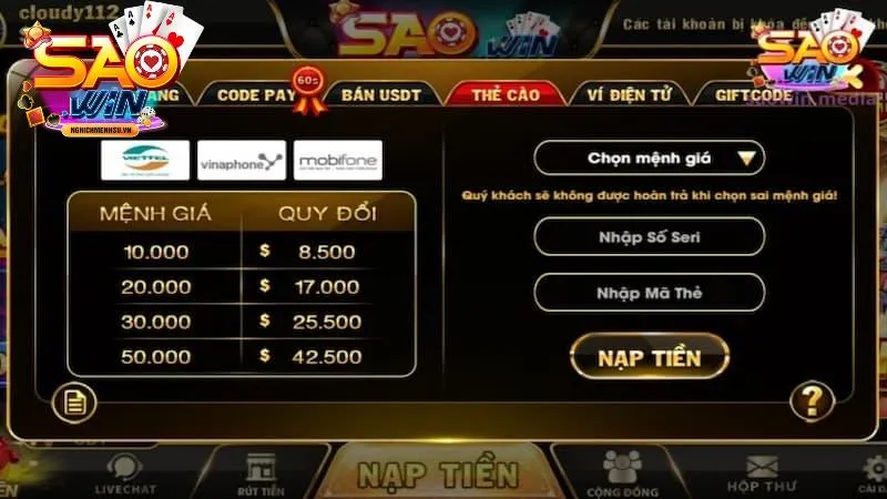 nạp tiền saowin mục đích là gì